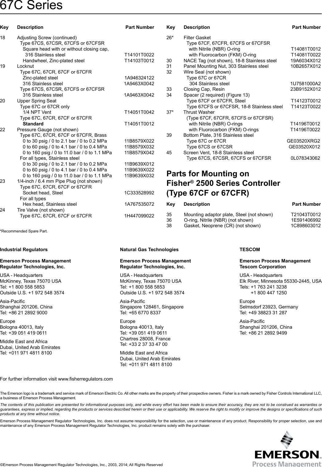 Page 12 of 12 - Emerson Emerson-67C-Series-Instrument-Supply-Regulators-Instruction-Manual-  Emerson-67c-series-instrument-supply-regulators-instruction-manual