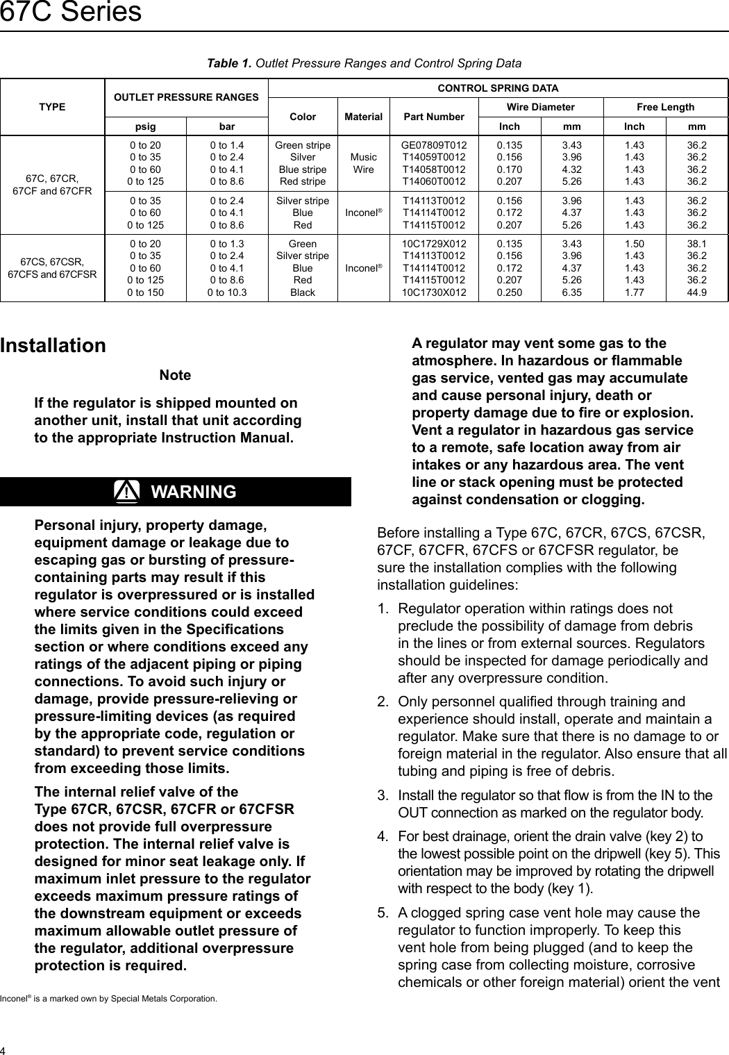 Page 4 of 12 - Emerson Emerson-67C-Series-Instrument-Supply-Regulators-Instruction-Manual-  Emerson-67c-series-instrument-supply-regulators-instruction-manual