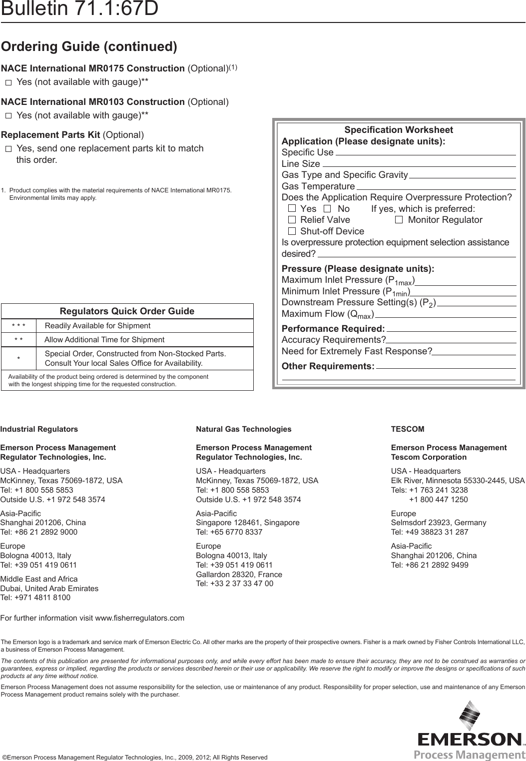 Page 12 of 12 - Emerson Emerson-67D-Series-Pressure-Reducing-Regulators-Data-Sheet-  Emerson-67d-series-pressure-reducing-regulators-data-sheet