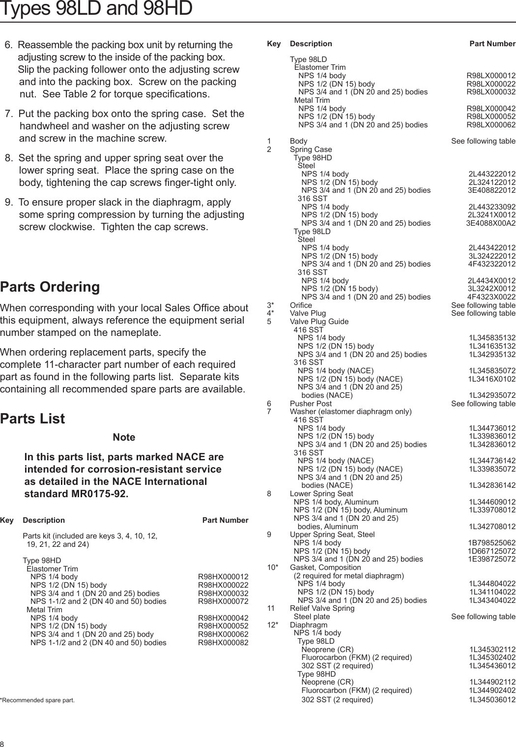 Emerson 98 Series Relief Valve Or Backpressure Regulator Instruction Manual