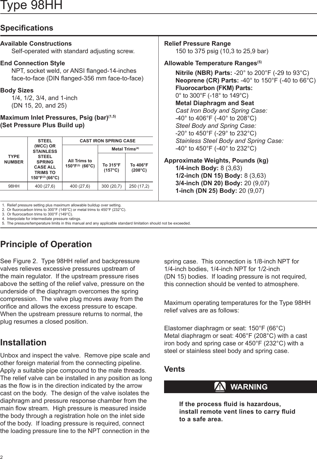 Emerson 98 Series Relief Valve Or Backpressure Regulator Instruction Manual 2336