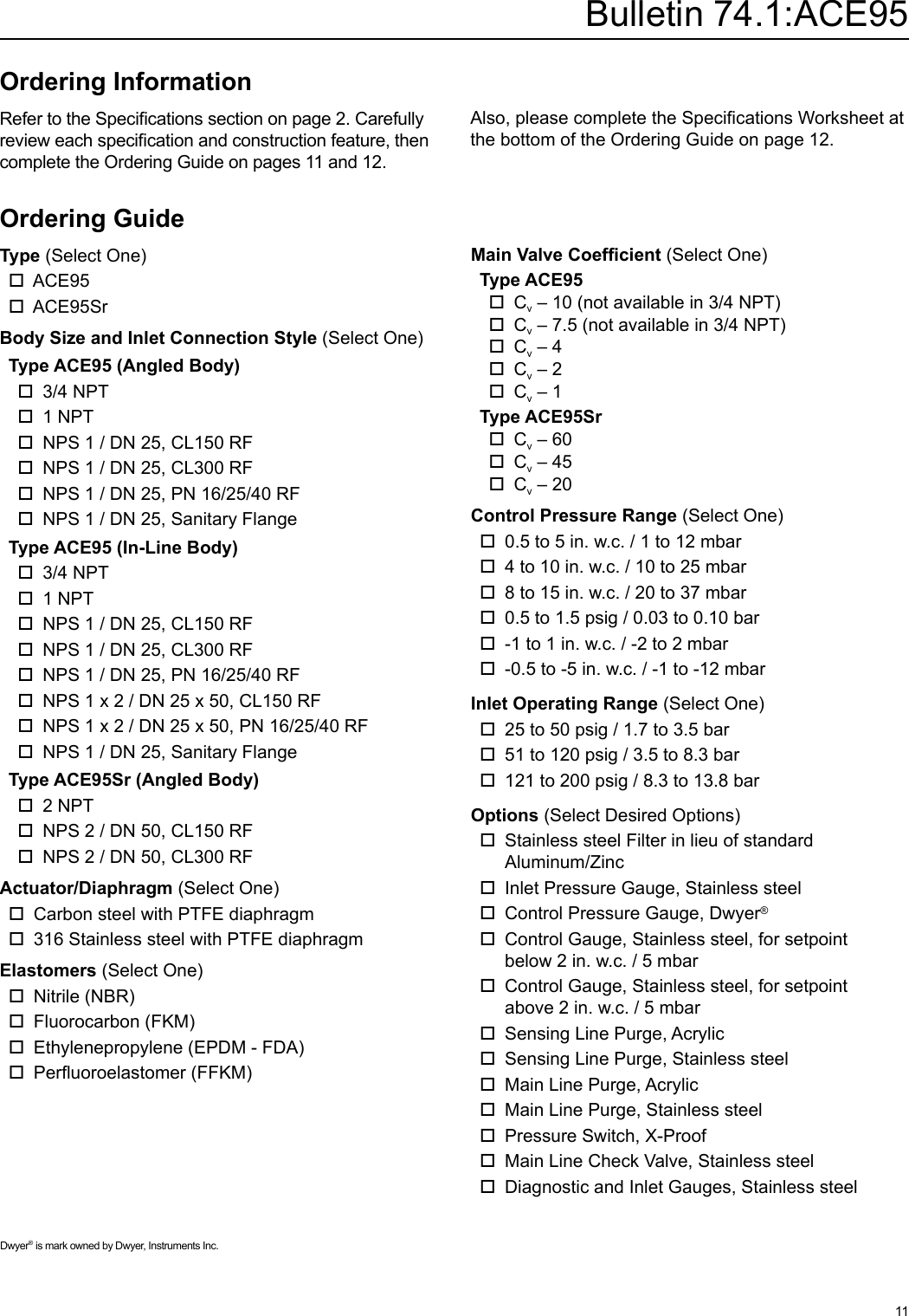 Page 11 of 12 - Emerson Emerson-Ace95-Vapor-Saver-Tank-Blanketing-Valve-Data-Sheet-  Emerson-ace95-vapor-saver-tank-blanketing-valve-data-sheet