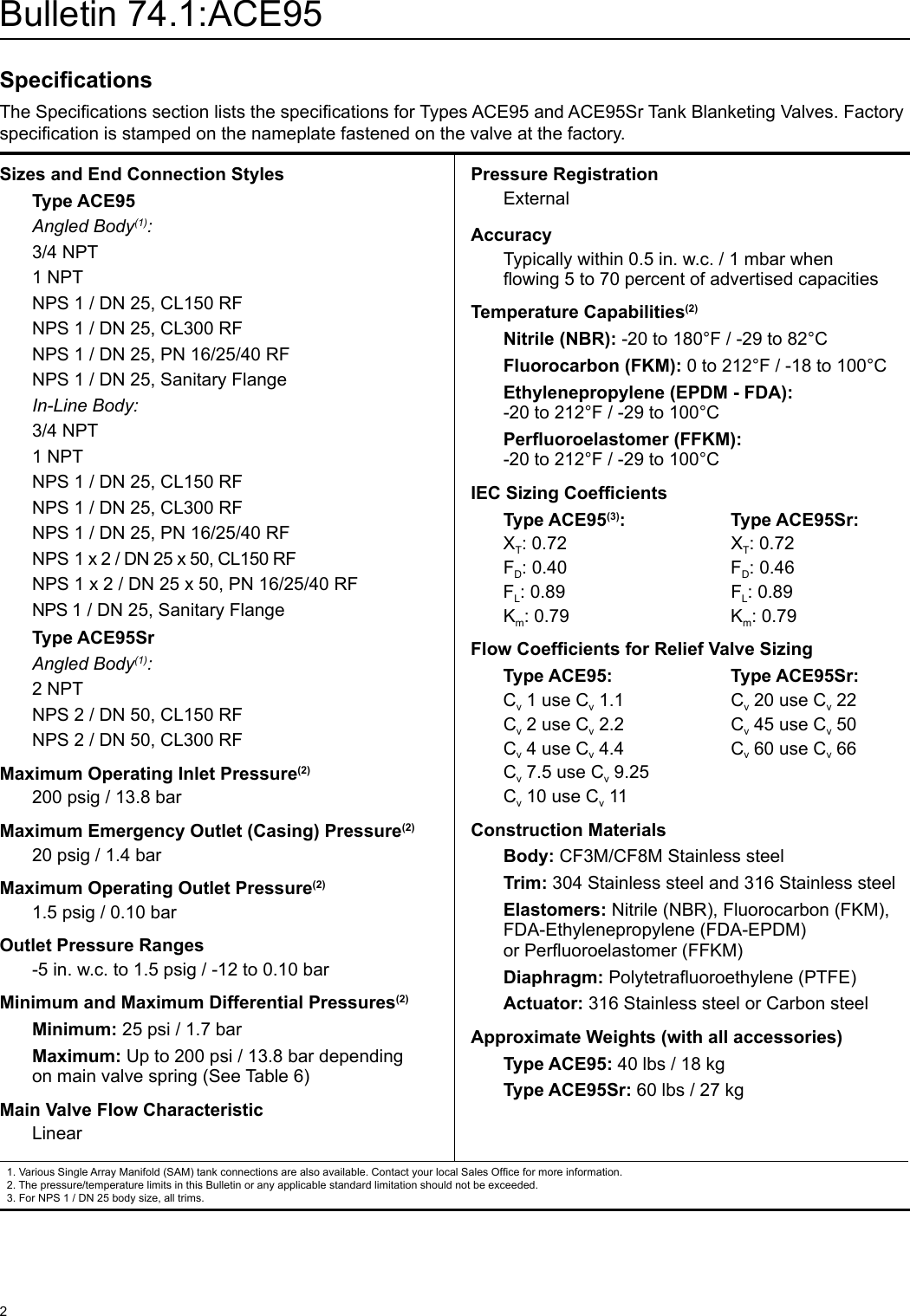 Page 2 of 12 - Emerson Emerson-Ace95-Vapor-Saver-Tank-Blanketing-Valve-Data-Sheet-  Emerson-ace95-vapor-saver-tank-blanketing-valve-data-sheet