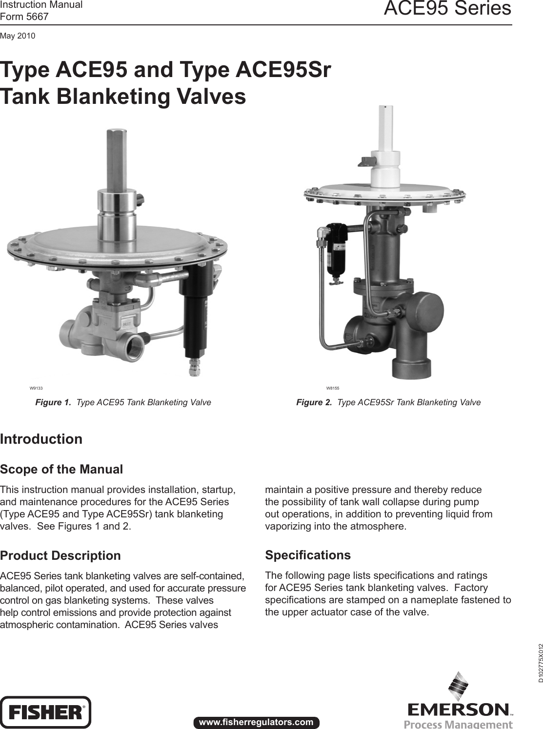 Emerson Ace95 Vapor Saver Tank Blanketing Valve Instruction Manual