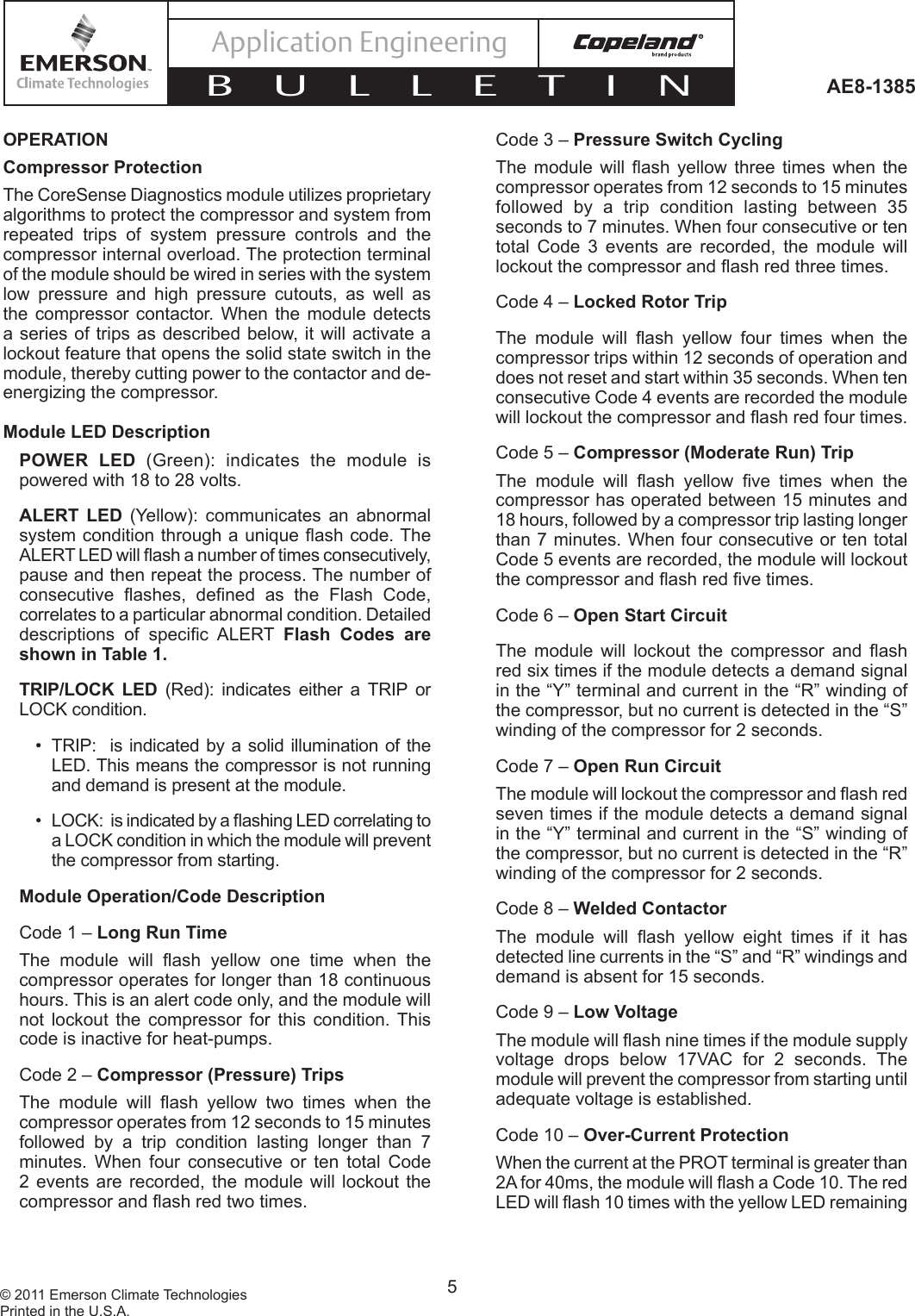 Page 5 of 12 - Emerson Emerson-Ae8-1385-Users-Manual- AE-1385, CoreSense™ Diagnostics For Copeland Scroll® UltraTech® Air Conditioning Compressors  Emerson-ae8-1385-users-manual