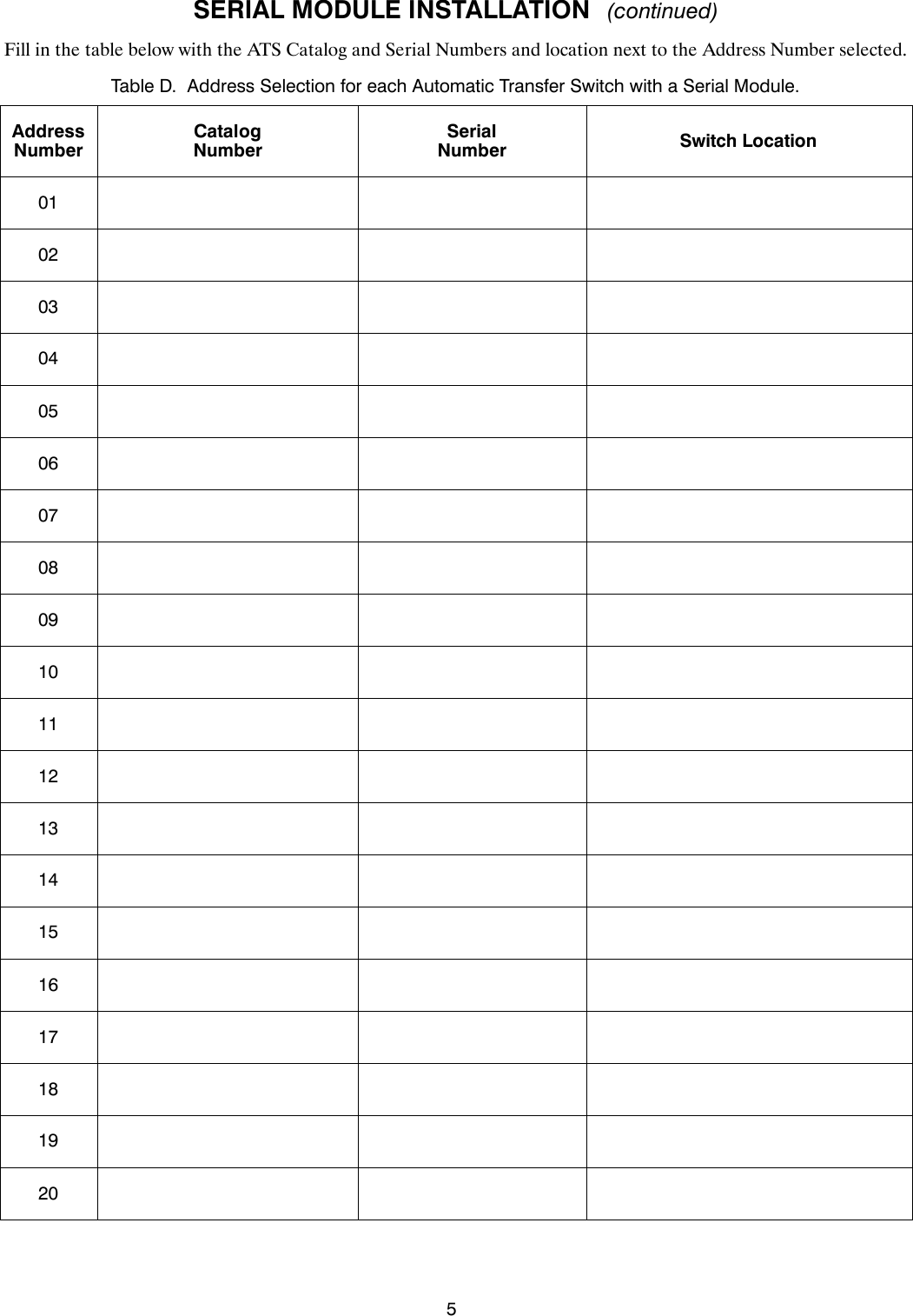 Page 7 of 8 - Emerson Emerson-Asco-5110-Serial-Interface-Module-Acc-72A-Installation-Manual- 240d0  Emerson-asco-5110-serial-interface-module-acc-72a-installation-manual