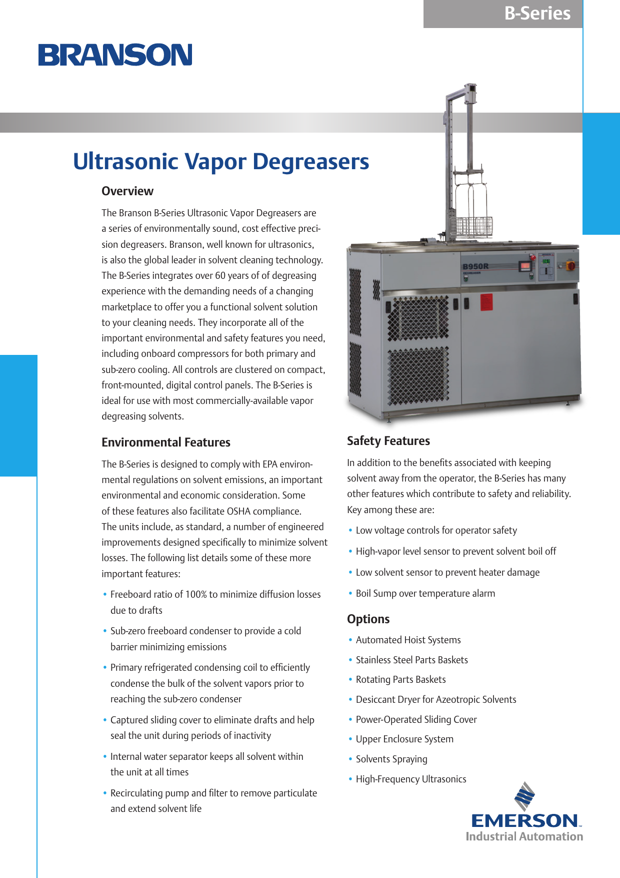 Page 1 of 2 - Emerson Emerson-B-Series-Degreasers-Specifications-  Emerson-b-series-degreasers-specifications