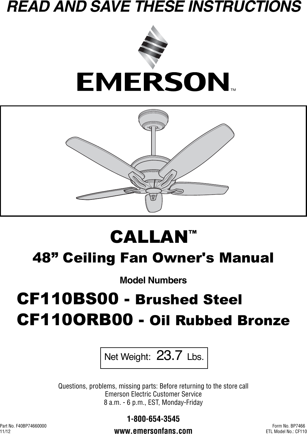 Emerson Cf110bs00 Users Manual Bp7466 Callan Cf110