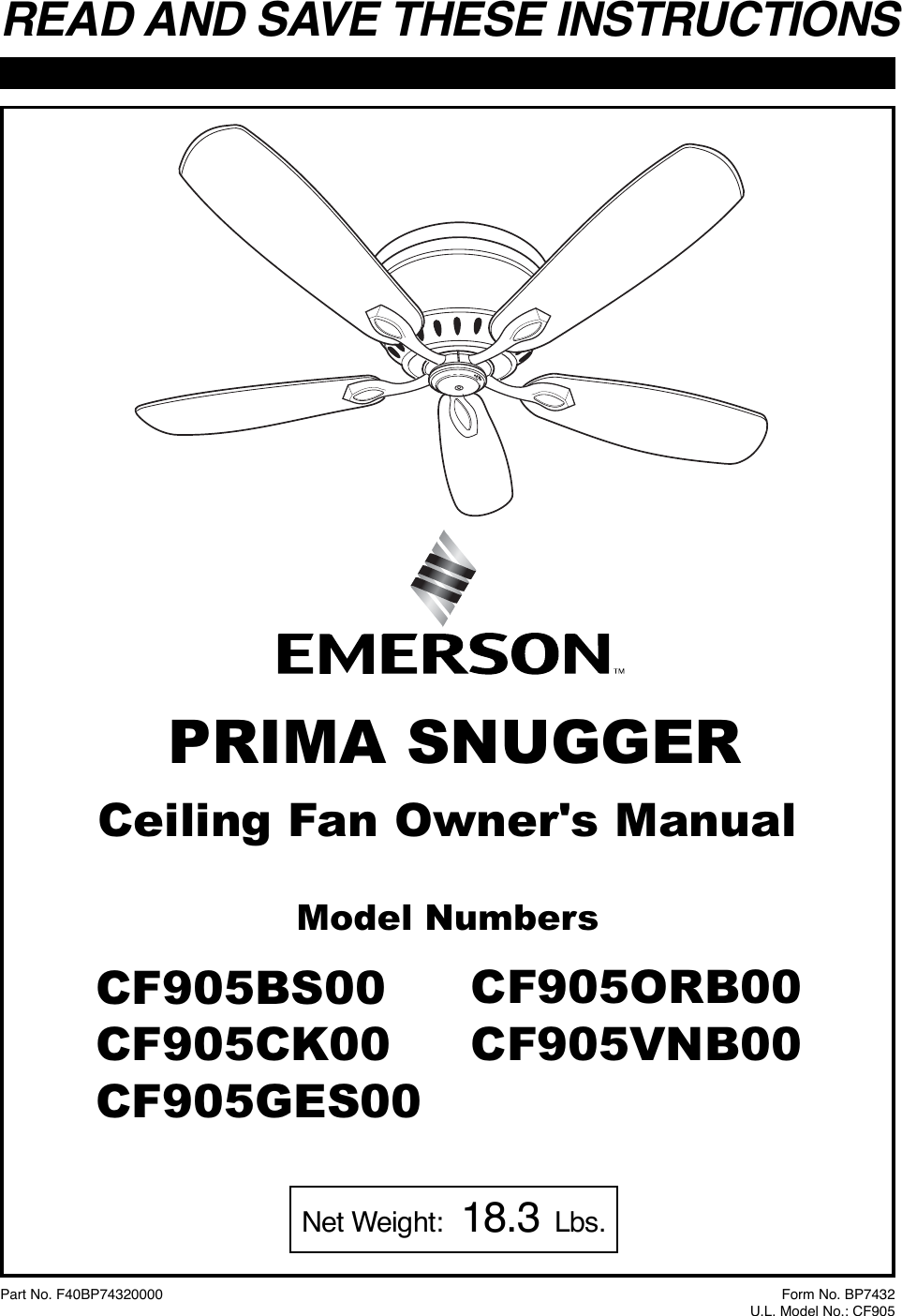 Emerson Cf905bs00 Users Manual Bp7432 Cf905 Quick Start