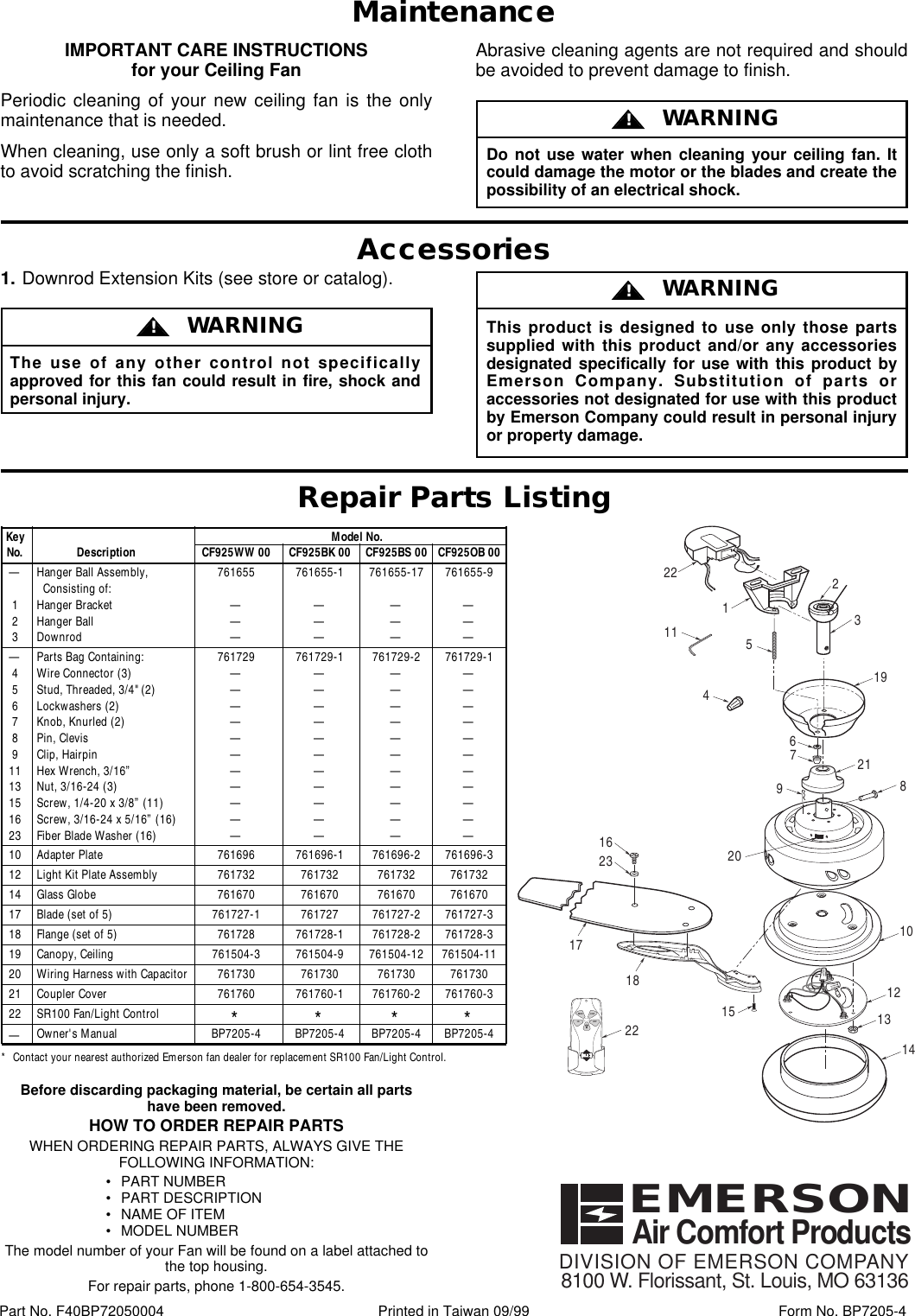 Page 8 of 8 - Emerson Emerson-Cf925Bk00-Owners-Manual- BP72 COOLER  Emerson-cf925bk00-owners-manual