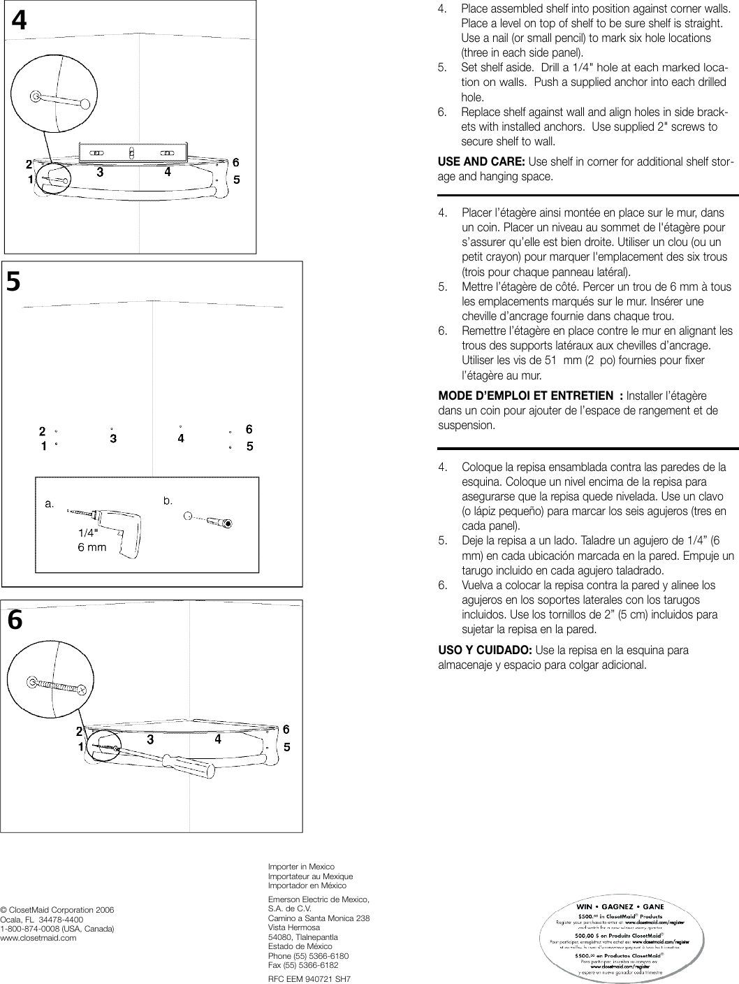 Emerson Closetmaid 1271 Installation Manual