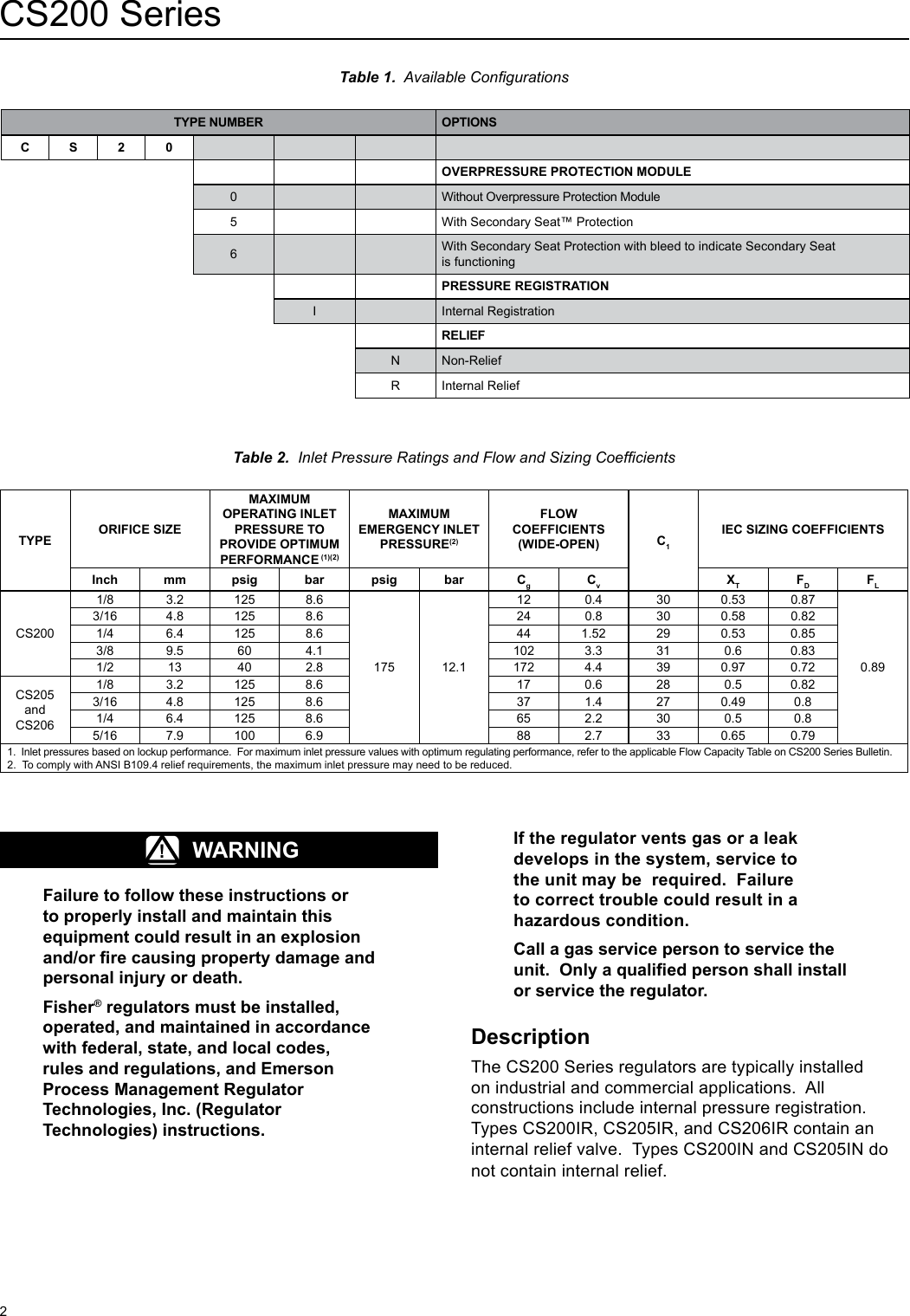 Page 2 of 12 - Emerson Emerson-Cs200-Series-Pressure-Reducing-Regulators-Instruction-Manual-  Emerson-cs200-series-pressure-reducing-regulators-instruction-manual