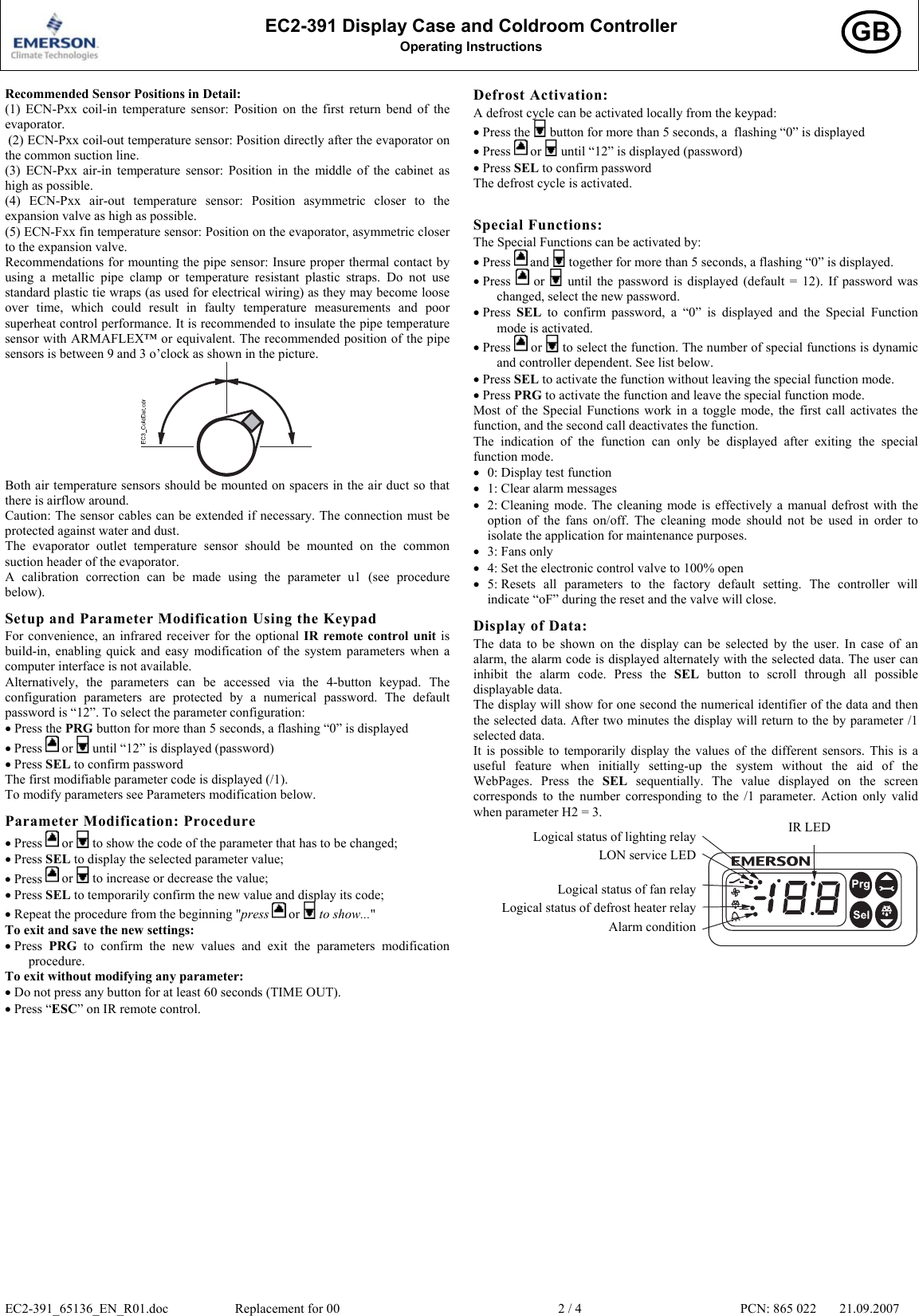 Page 2 of 4 - Emerson Emerson-Display-Case-And-Cold-Room-Controller-Ec2-391-Users-Manual EC2-391_65136_EN_R01