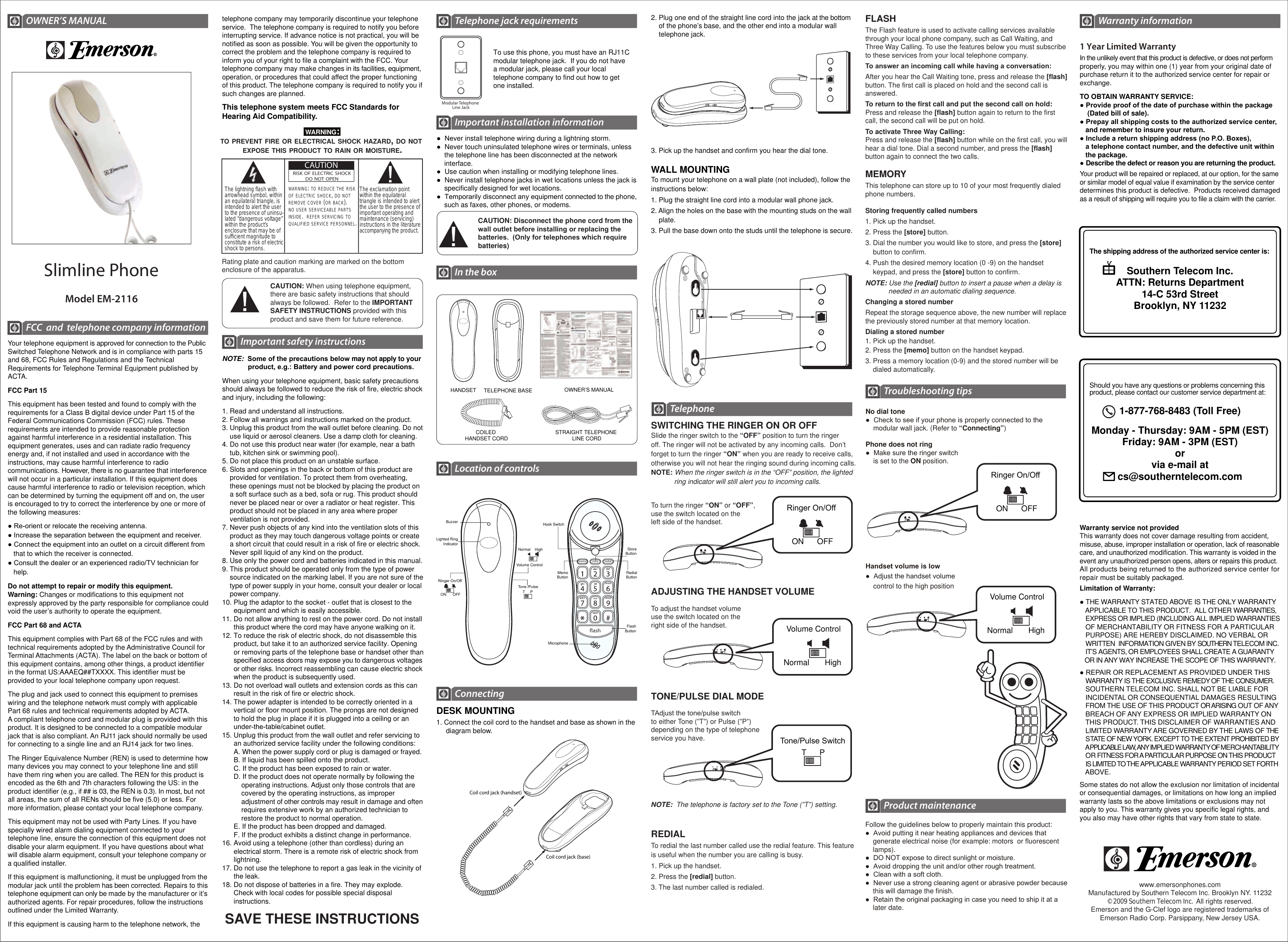 Page 1 of 1 - Emerson Emerson-Em-2116-Users-Manual- [EM2116] Owner's Manual [English]  20090219 Emerson-em-2116-users-manual