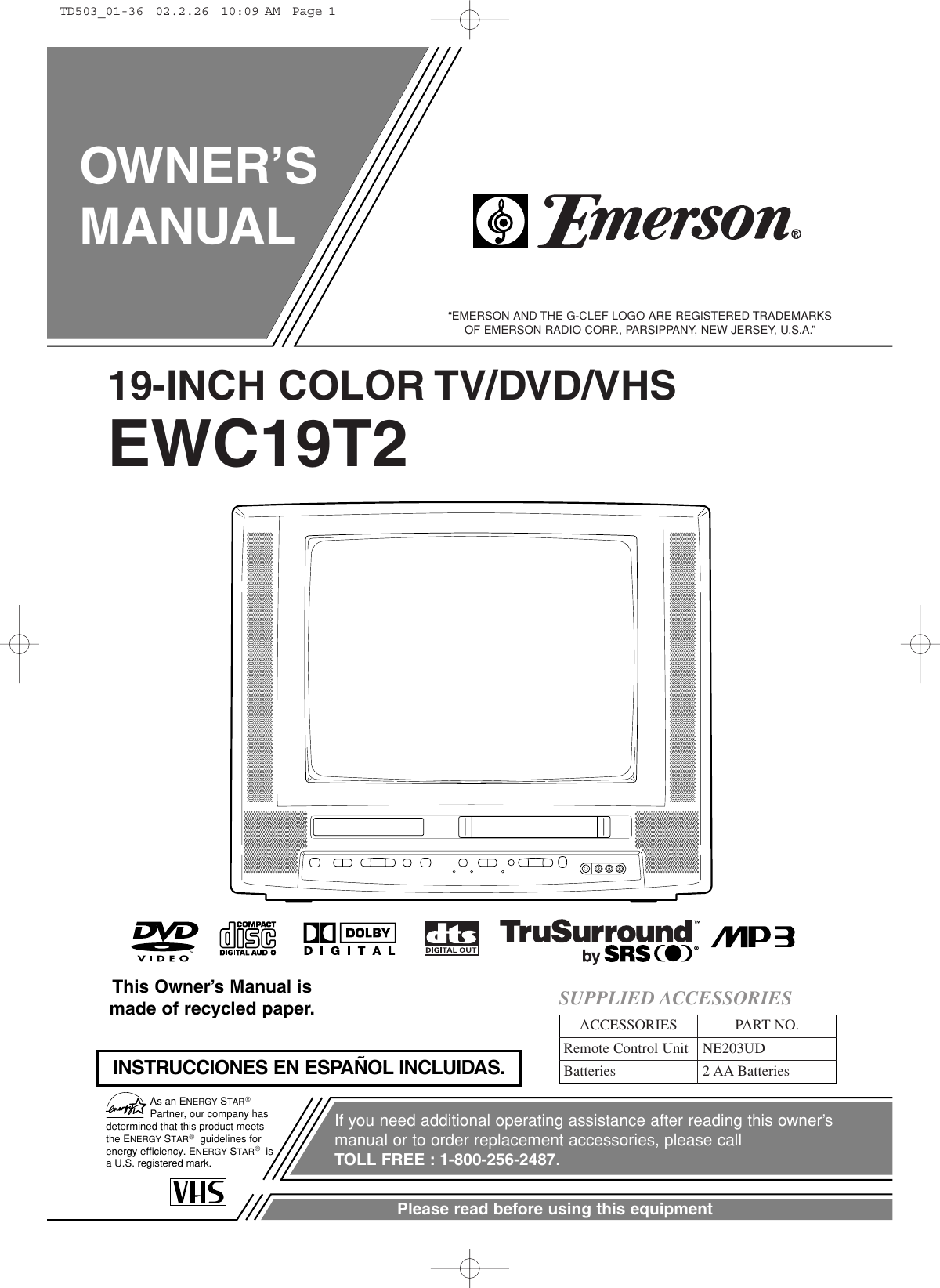 Emerson Ewc19T2 Owners Manual TD503_01 36
