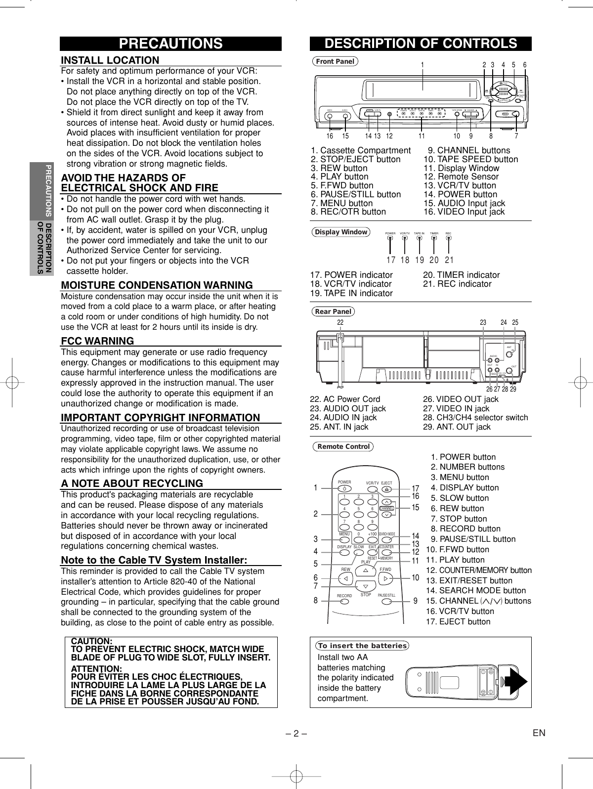 Page 2 of 8 - Emerson Emerson-Ewv401B-Owners-Manual- HB3J1UD.QX33  Emerson-ewv401b-owners-manual