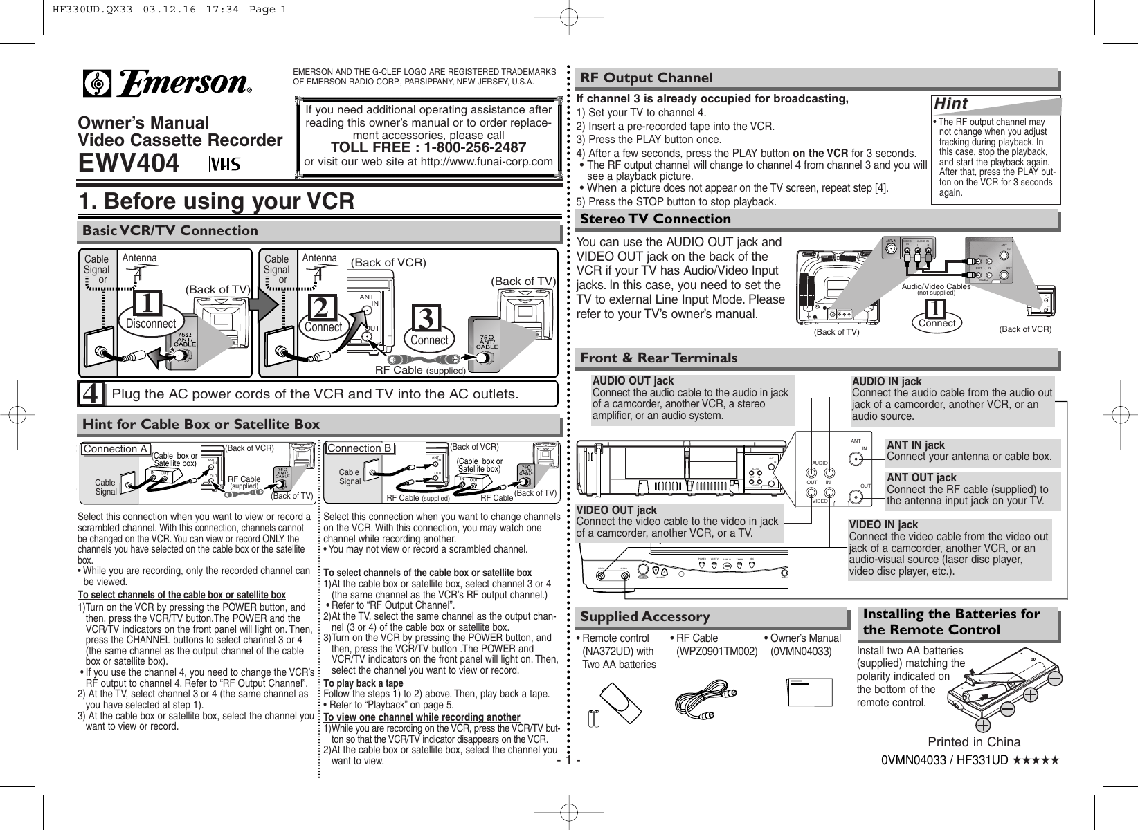 Page 1 of 8 - Emerson Emerson-Ewv404-Owners-Manual- HF330UD.QX33  Emerson-ewv404-owners-manual