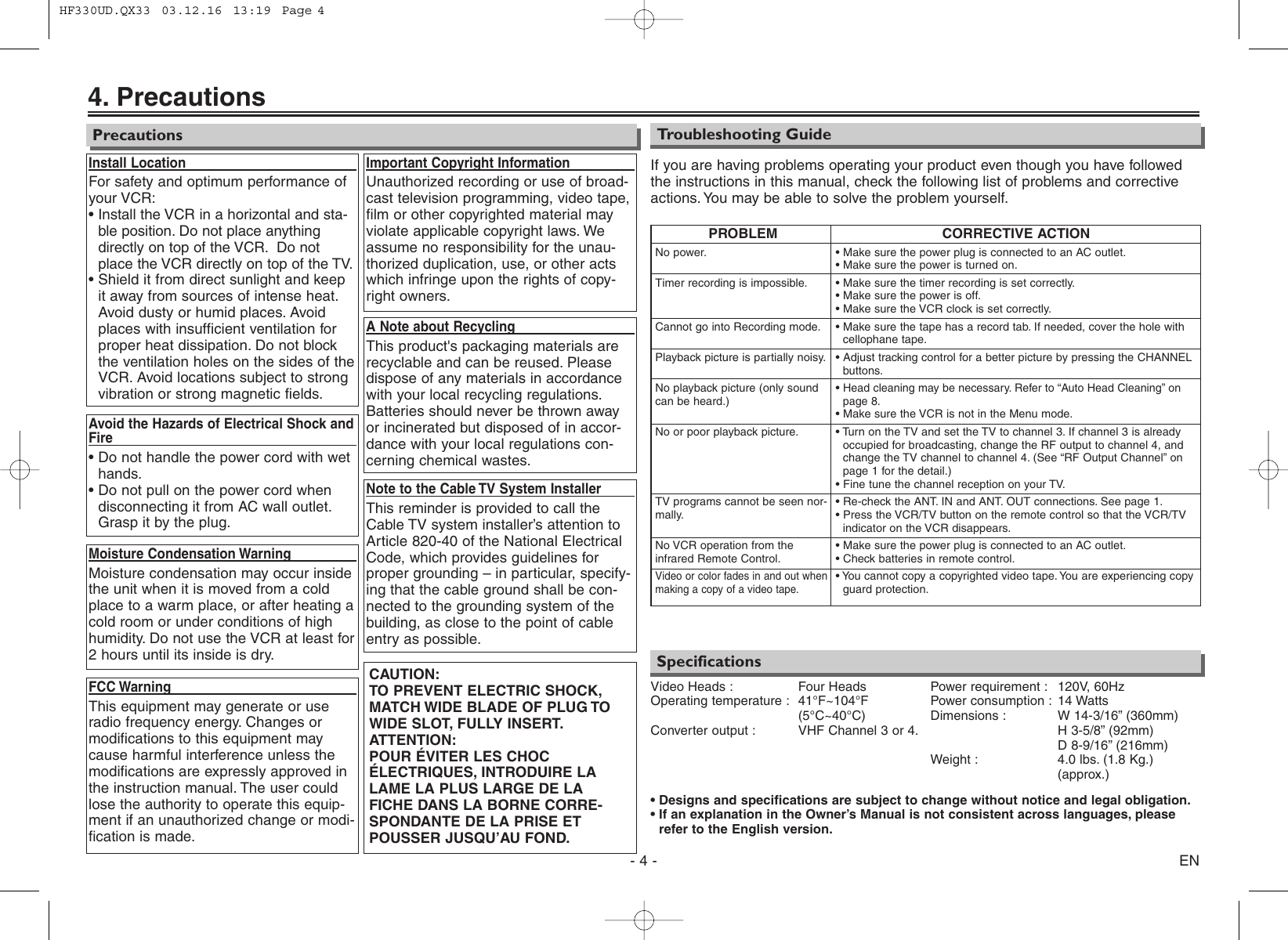 Page 4 of 8 - Emerson Emerson-Ewv404-Owners-Manual- HF330UD.QX33  Emerson-ewv404-owners-manual