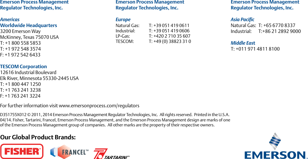 Page 6 of 6 - Emerson Emerson-Ezh-And-Ezhso-Series-Pressure-Reducing-Regulators-Brochure-  Emerson-ezh-and-ezhso-series-pressure-reducing-regulators-brochure