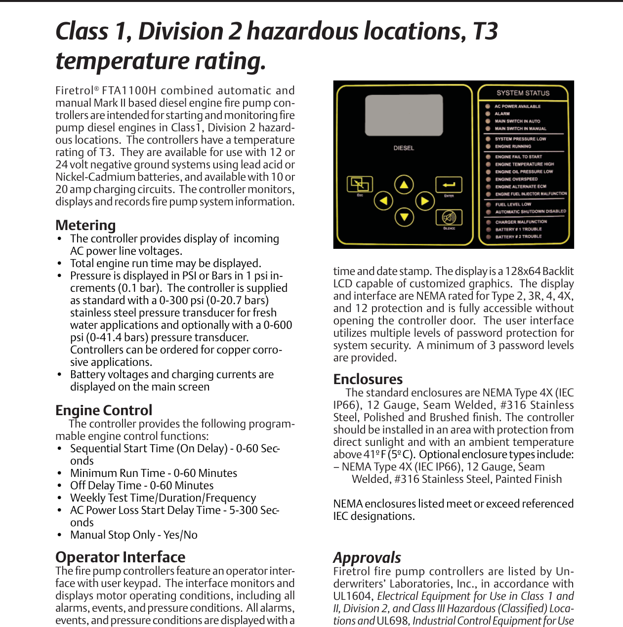 Page 2 of 4 - Emerson Emerson-Firetrol-Fta1100-H-Diesel-Engine-Fire-Pump-Controller-Brochures-And-Data-Sheets-  Emerson-firetrol-fta1100-h-diesel-engine-fire-pump-controller-brochures-and-data-sheets