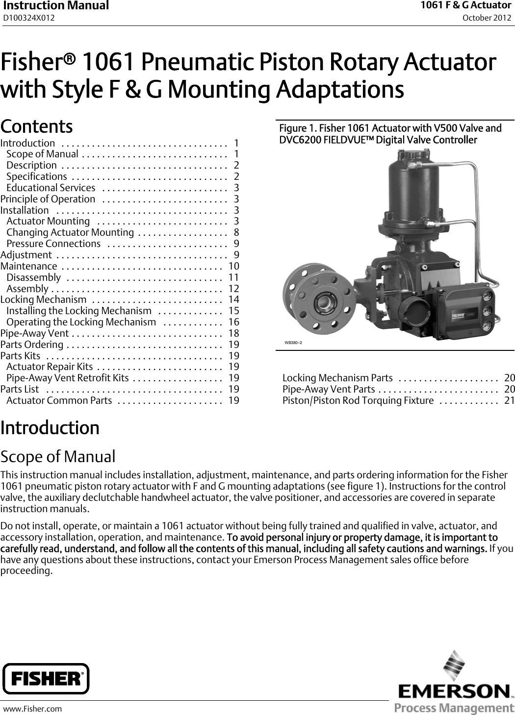 Emerson Fisher 1061 Installation Instructions