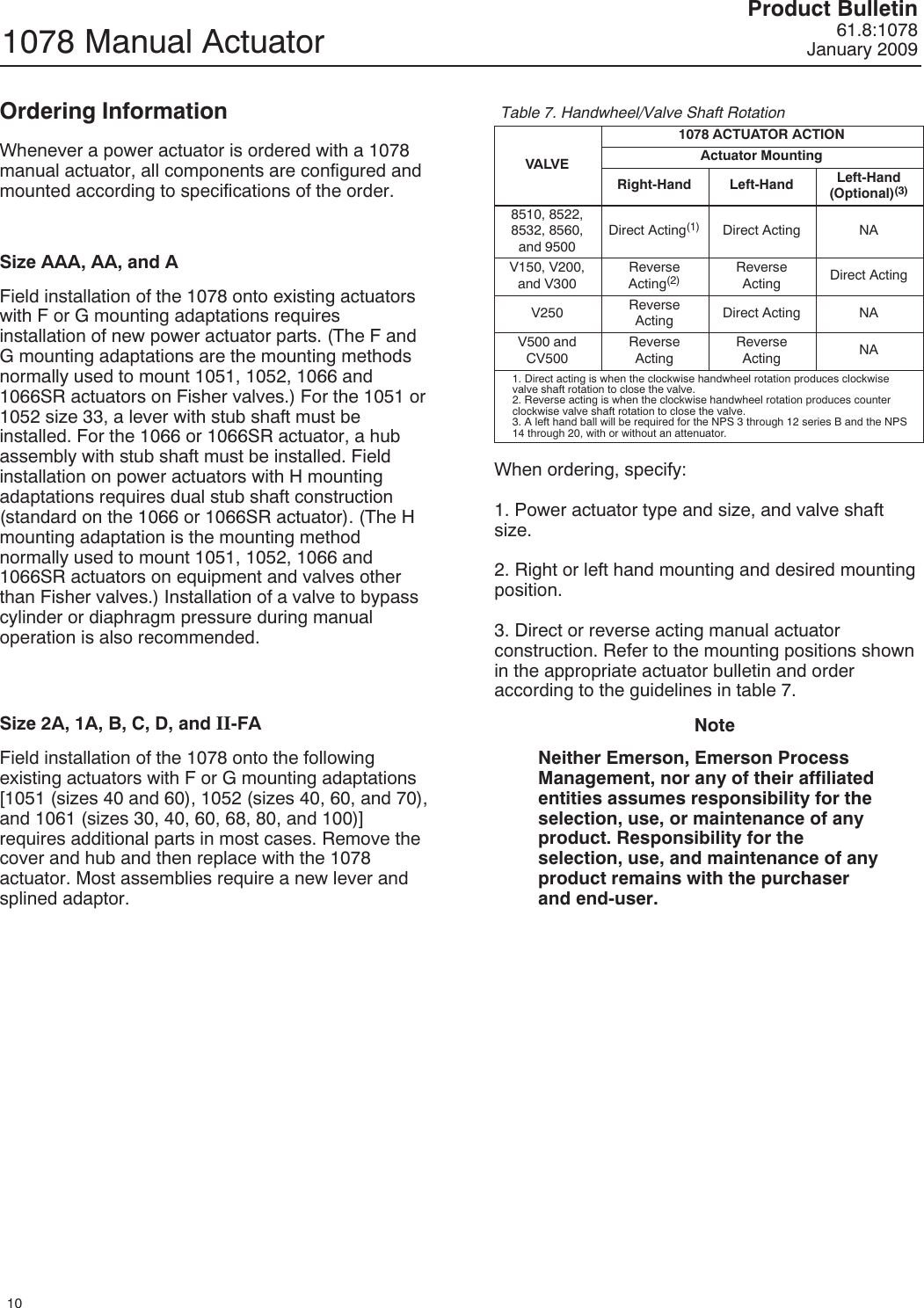 Page 10 of 12 - Emerson Emerson-Fisher-1078-Data-Sheet- D101339X012_Jan09  Emerson-fisher-1078-data-sheet