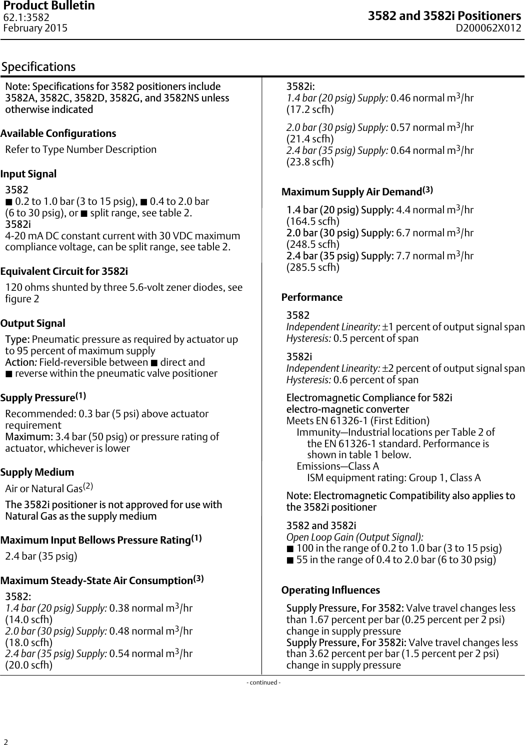 Page 2 of 12 - Emerson Emerson-Fisher-3582-Data-Sheet- D200062X012_Feb15_AQ  Emerson-fisher-3582-data-sheet