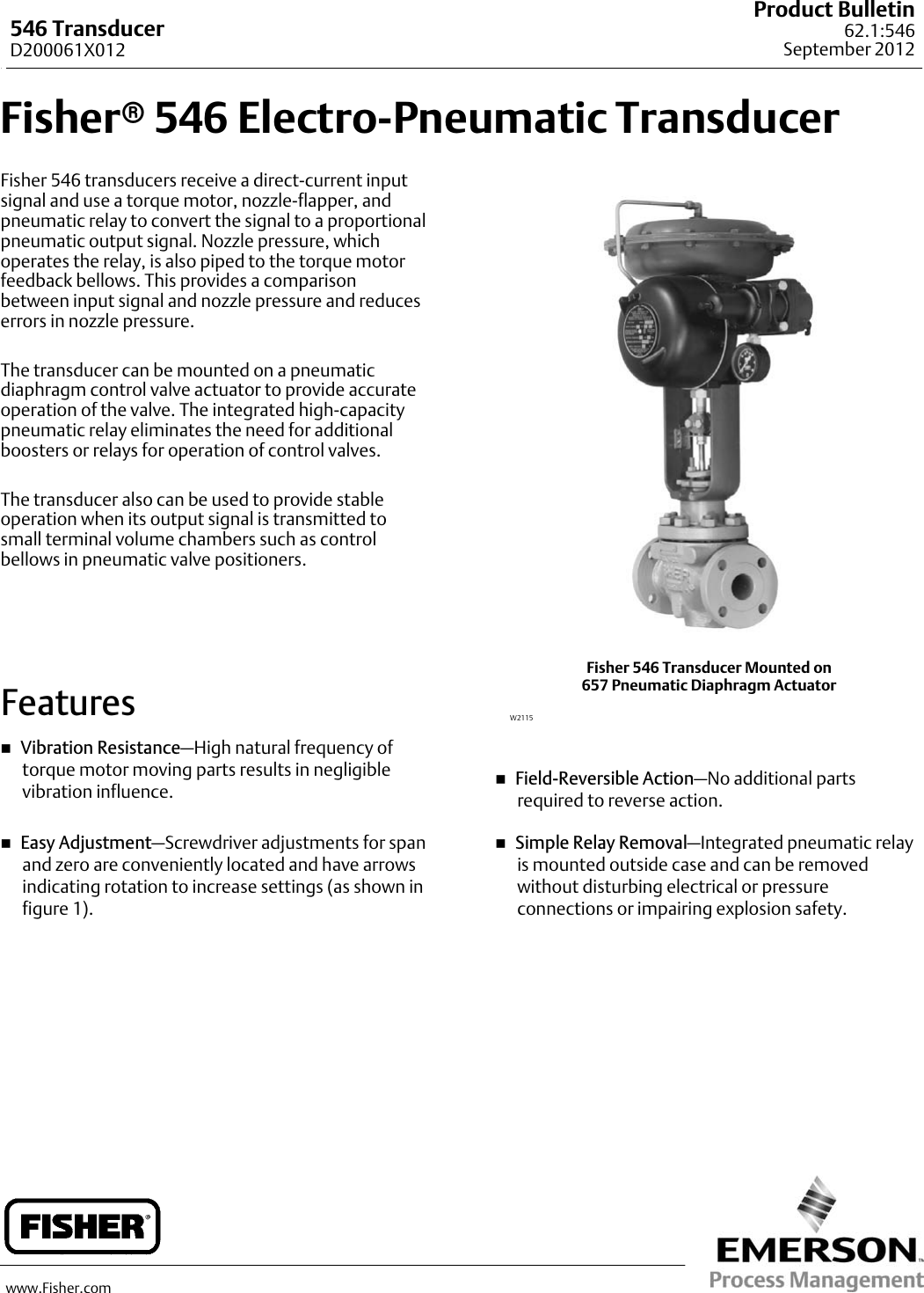 Page 1 of 8 - Emerson Emerson-Fisher-546-Data-Sheet-  Emerson-fisher-546-data-sheet