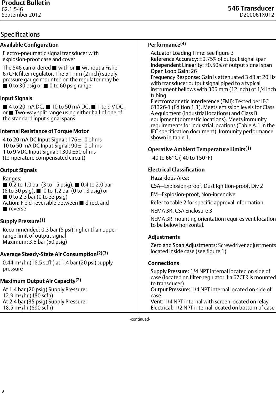 Page 2 of 8 - Emerson Emerson-Fisher-546-Data-Sheet-  Emerson-fisher-546-data-sheet