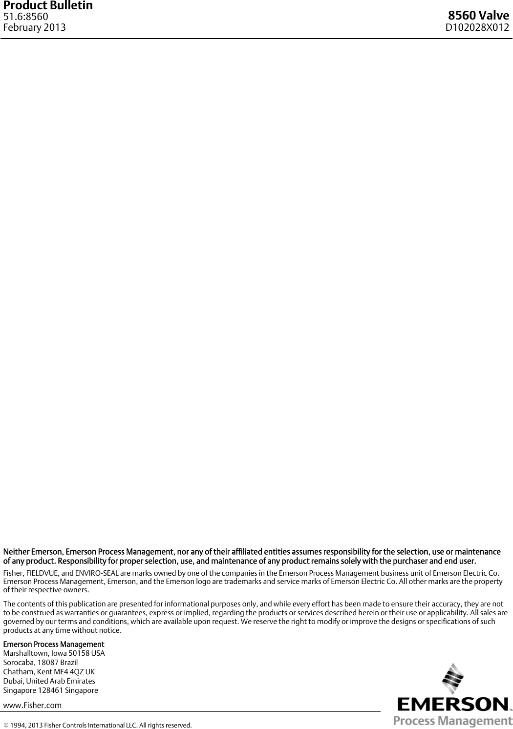 Page 12 of 12 - Emerson Emerson-Fisher-8560-Data-Sheet-  Emerson-fisher-8560-data-sheet