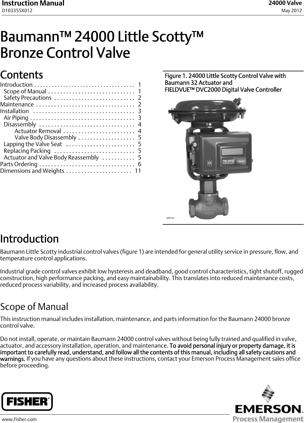 Page 1 of 12 - Emerson Emerson-Fisher-Baumann-24000-Instruction-Manual-  Emerson-fisher-baumann-24000-instruction-manual