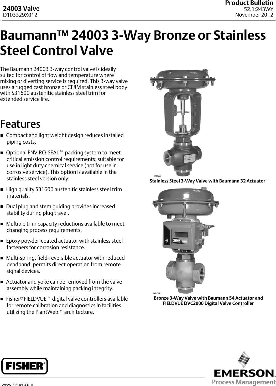 Page 1 of 8 - Emerson Emerson-Fisher-Baumann-24003-Data-Sheet-  Emerson-fisher-baumann-24003-data-sheet