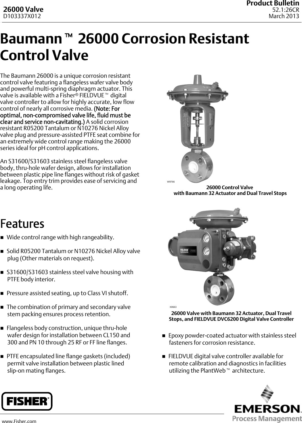 Emerson Fisher Baumann 26000 Data Sheet