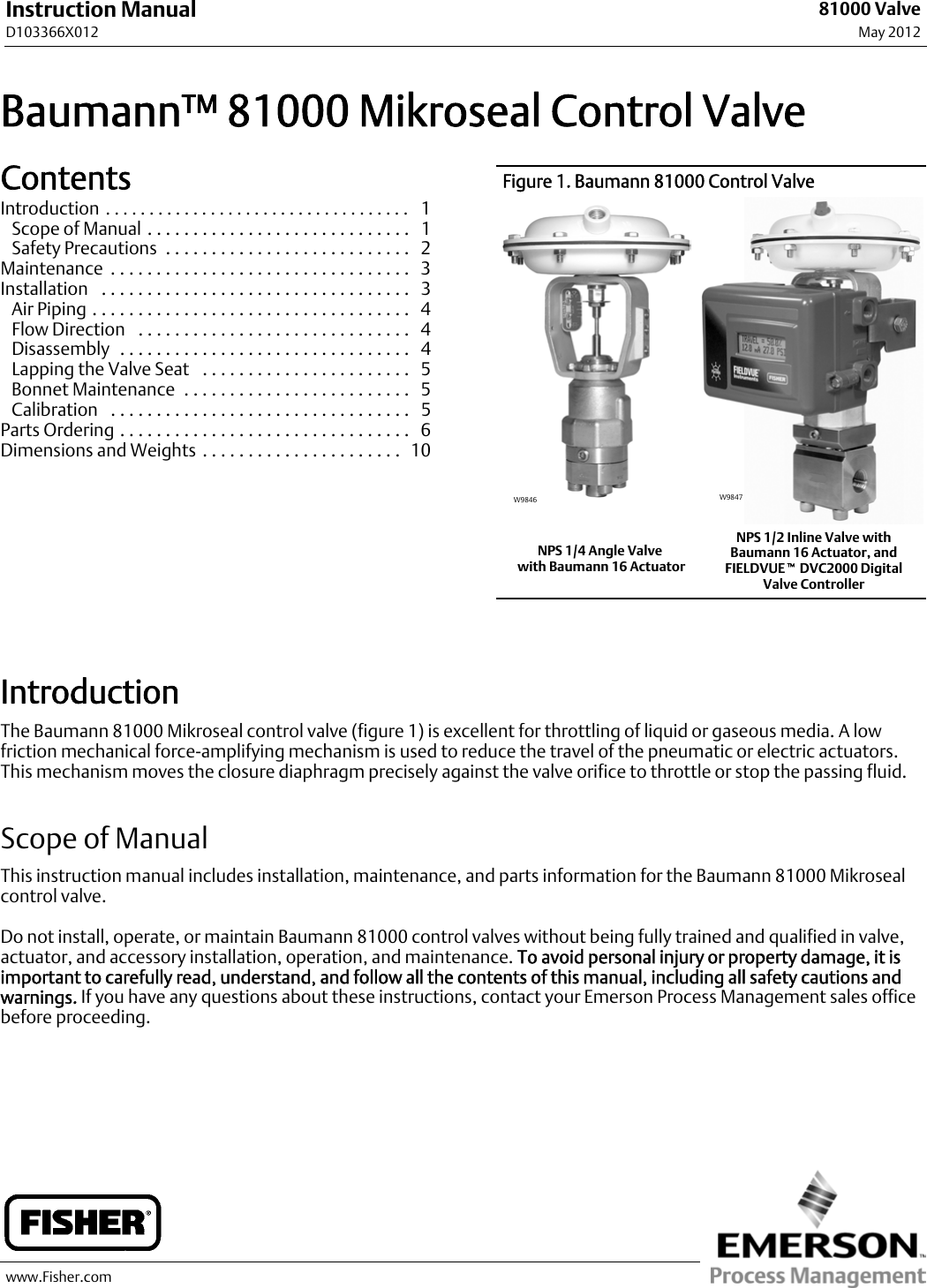 Emerson Fisher Baumann 81000 Instruction Manual