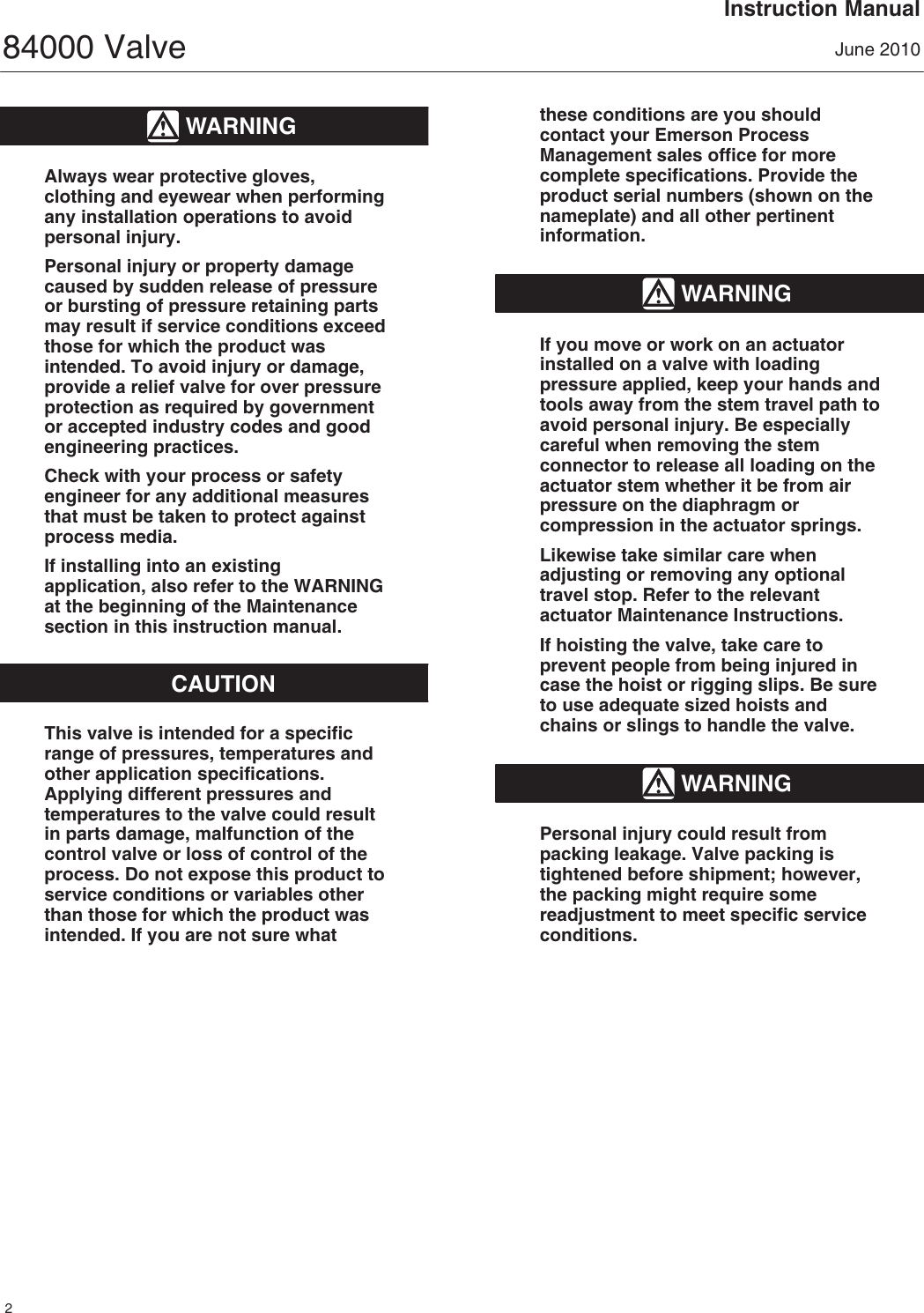 Page 2 of 12 - Emerson Emerson-Fisher-Baumann-84000-Instruction-Manual-  Emerson-fisher-baumann-84000-instruction-manual