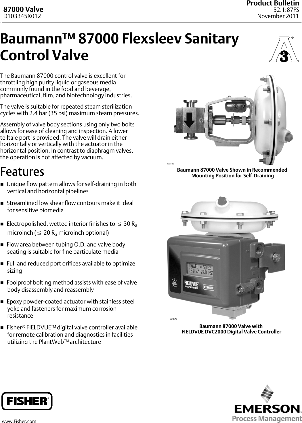 Page 1 of 8 - Emerson Emerson-Fisher-Baumann-87000-Data-Sheet-  Emerson-fisher-baumann-87000-data-sheet