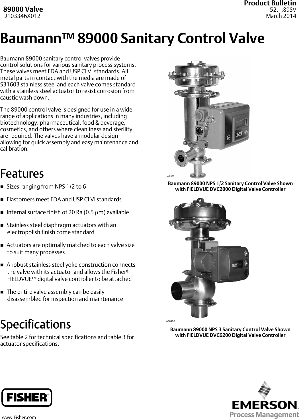 Page 1 of 8 - Emerson Emerson-Fisher-Baumann-89000-Data-Sheet-  Emerson-fisher-baumann-89000-data-sheet