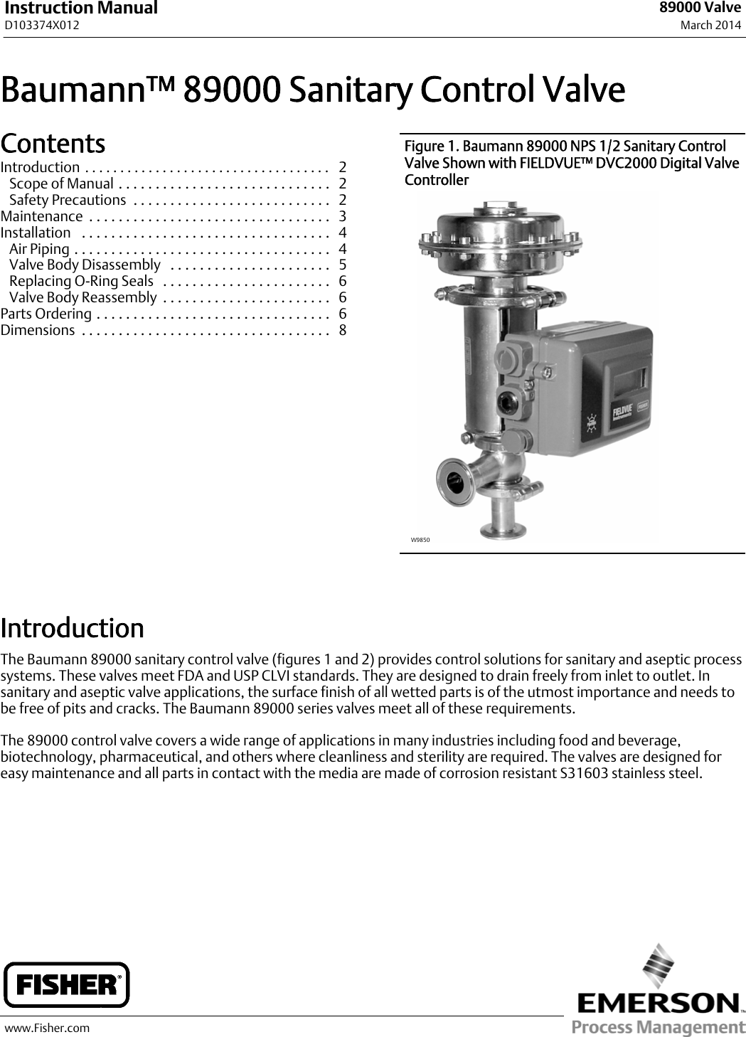 Page 1 of 12 - Emerson Emerson-Fisher-Baumann-89000-Instruction-Manual-  Emerson-fisher-baumann-89000-instruction-manual