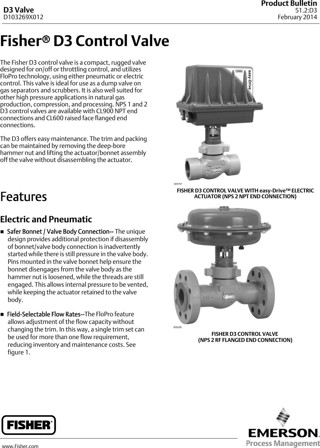 Emerson Fisher D3 Flopro Data Sheet