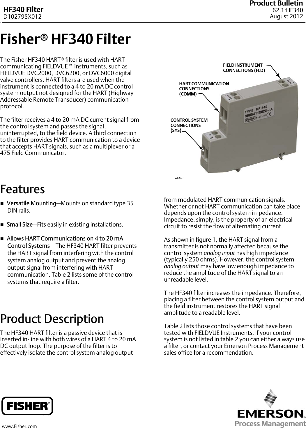 Emerson Fisher Fieldvuedvc6200 Digital Valve Controller Data Sheet
