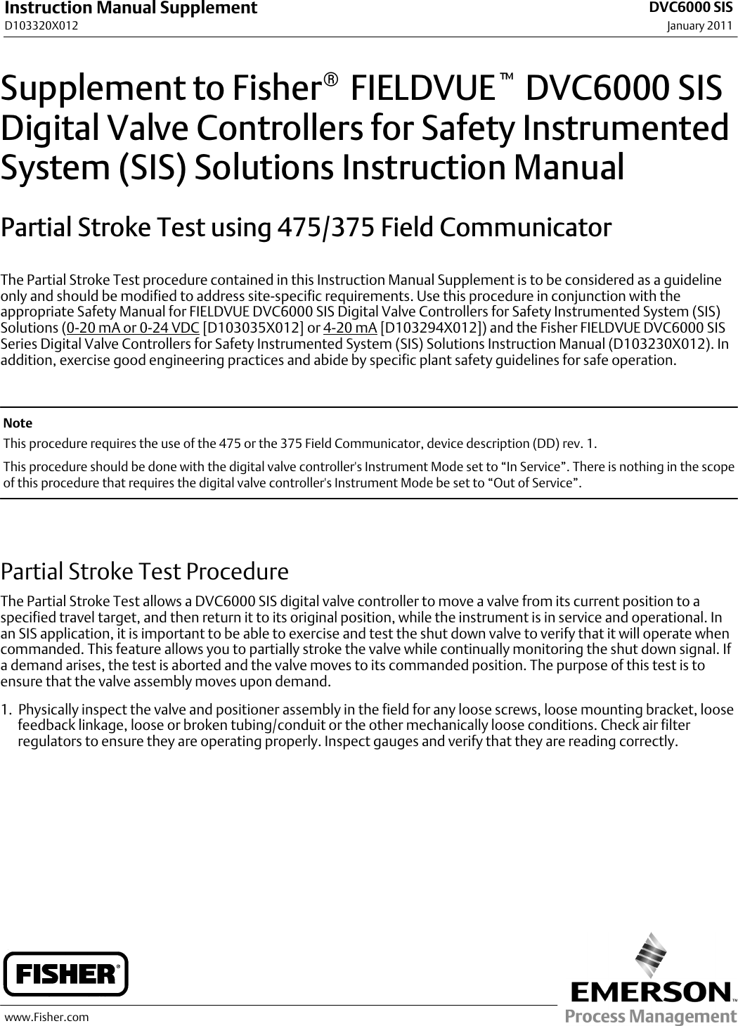 Page 1 of 6 - Emerson Emerson-Fisher-Fieldvuedvc6200-Sis-Digital-Valve-Controller-Instruction-Manual-  Emerson-fisher-fieldvuedvc6200-sis-digital-valve-controller-instruction-manual