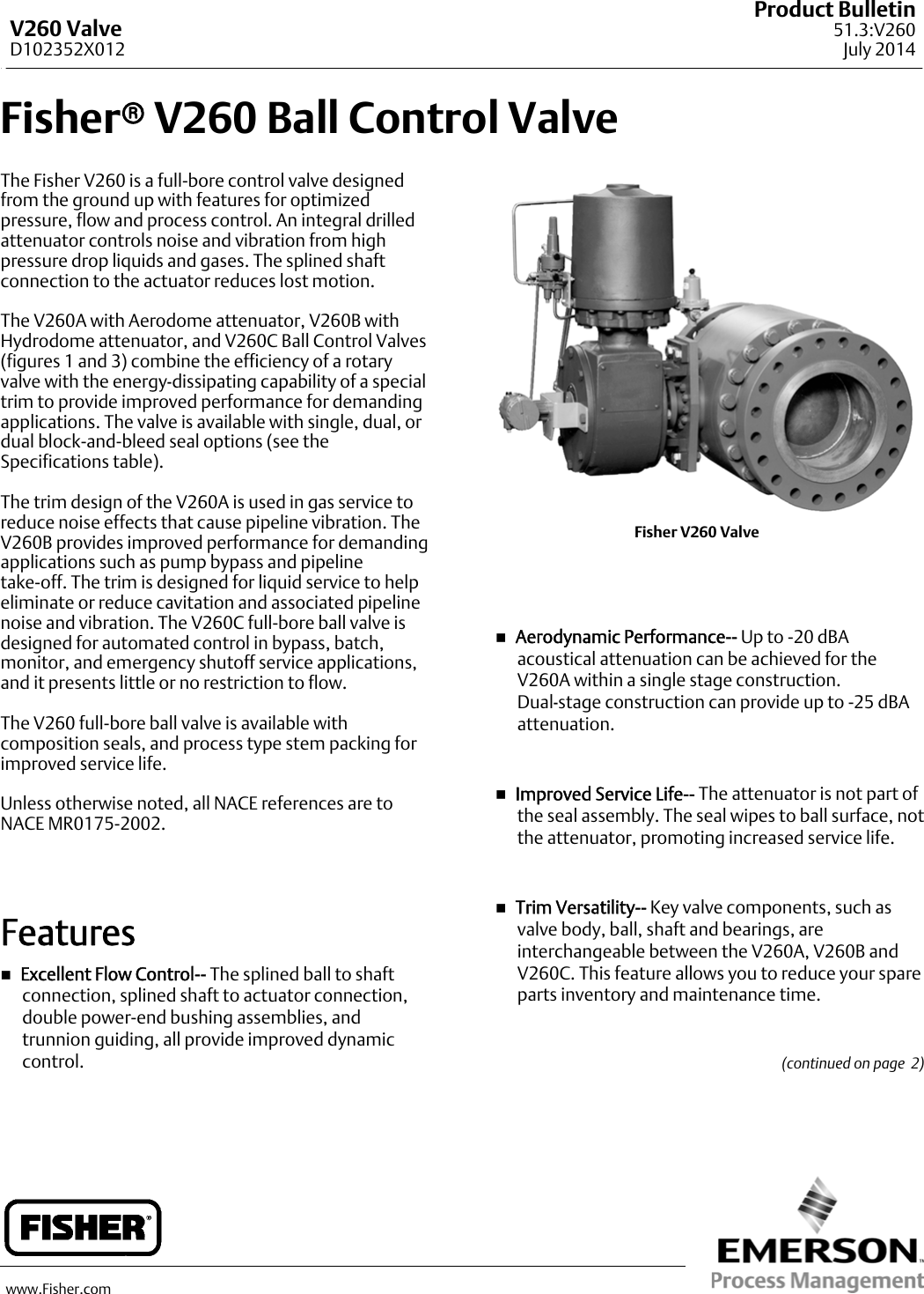 Page 1 of 8 - Emerson Emerson-Fisher-V260-Data-Sheet-  Emerson-fisher-v260-data-sheet