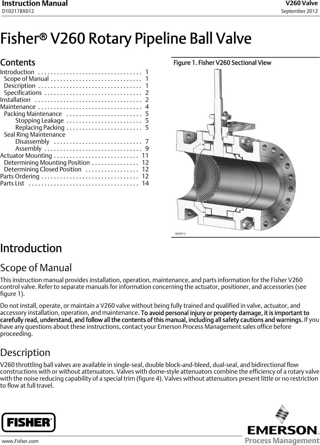 Emerson Fisher V260 Instruction Manual