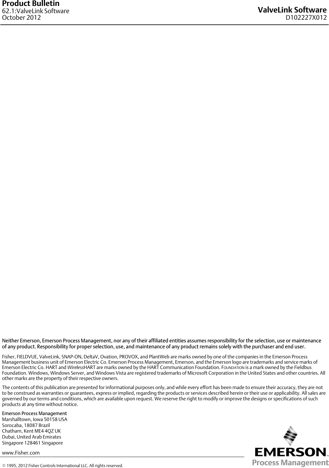 Page 12 of 12 - Emerson Emerson-Fisher-Valvelink-Software-Data-Sheet-  Emerson-fisher-valvelink-software-data-sheet