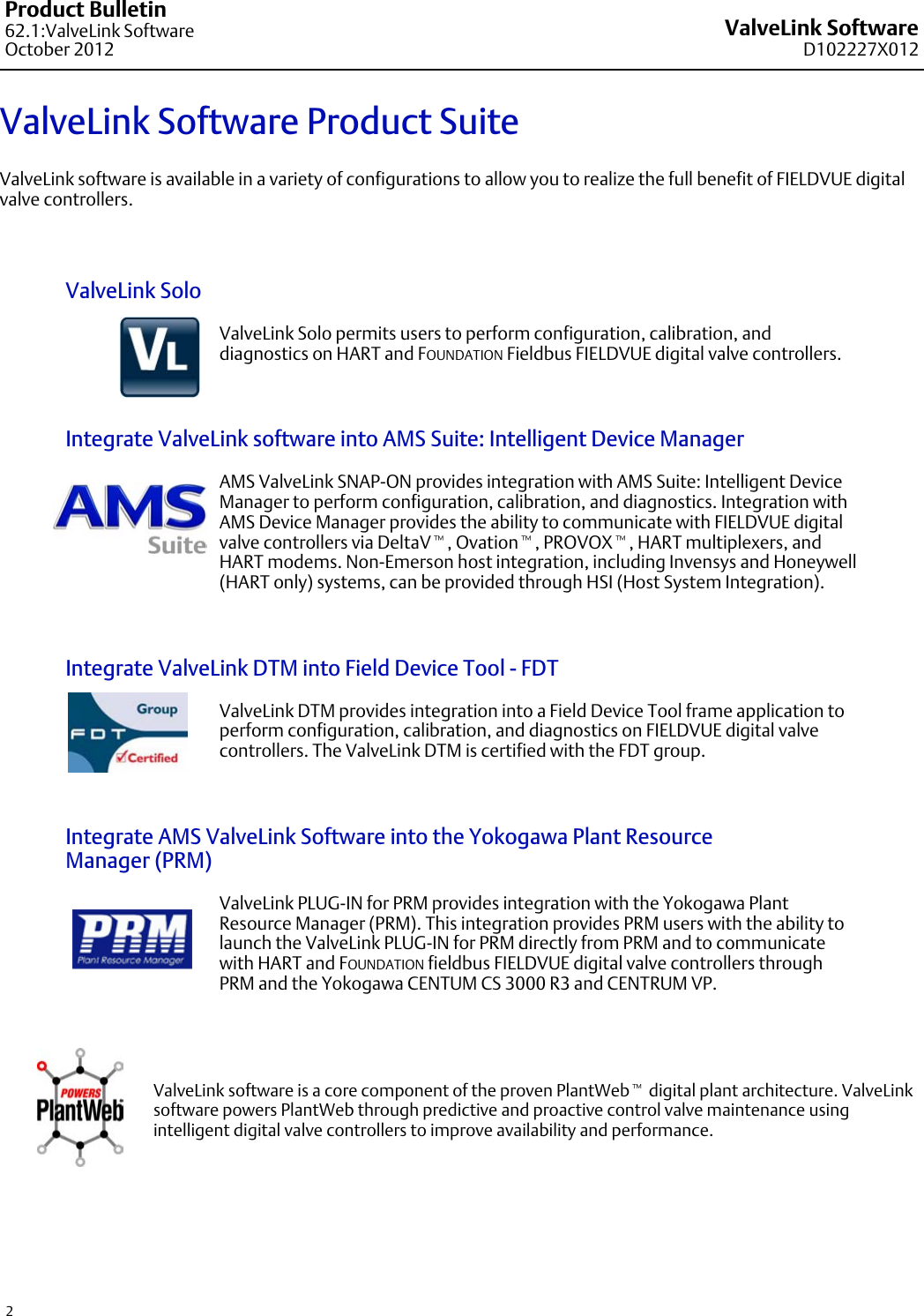 Page 2 of 12 - Emerson Emerson-Fisher-Valvelink-Software-Data-Sheet-  Emerson-fisher-valvelink-software-data-sheet