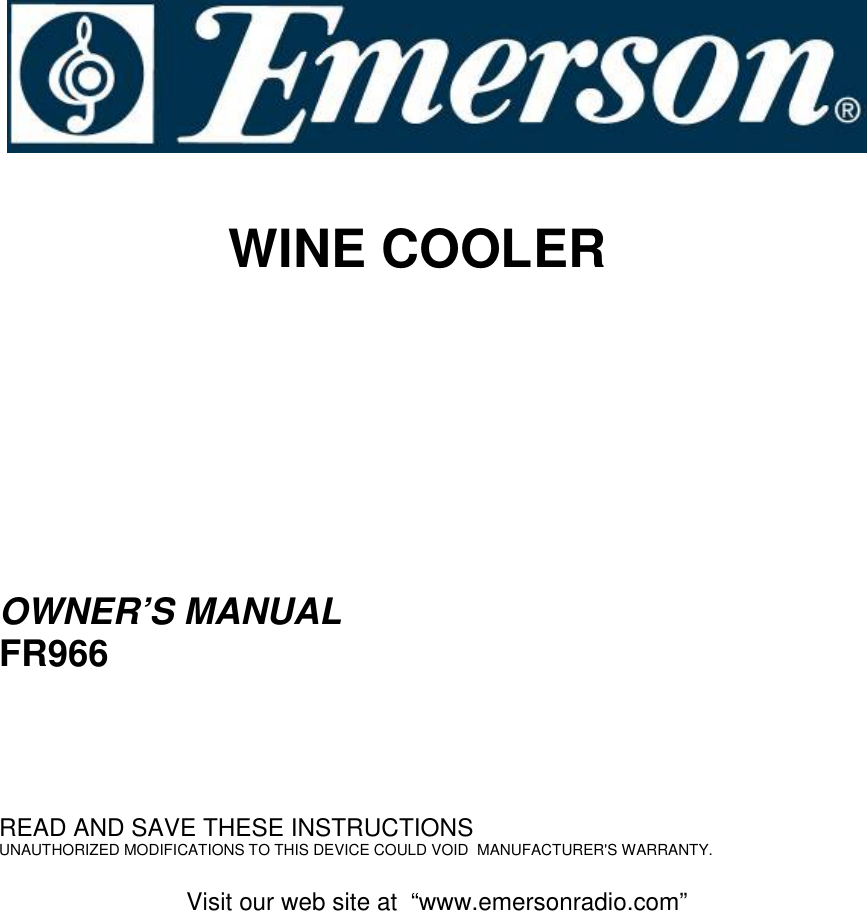 Page 1 of 10 - Emerson Emerson-Fr966-Owners-Manual FR966 Instruction Manual 2008.6.27