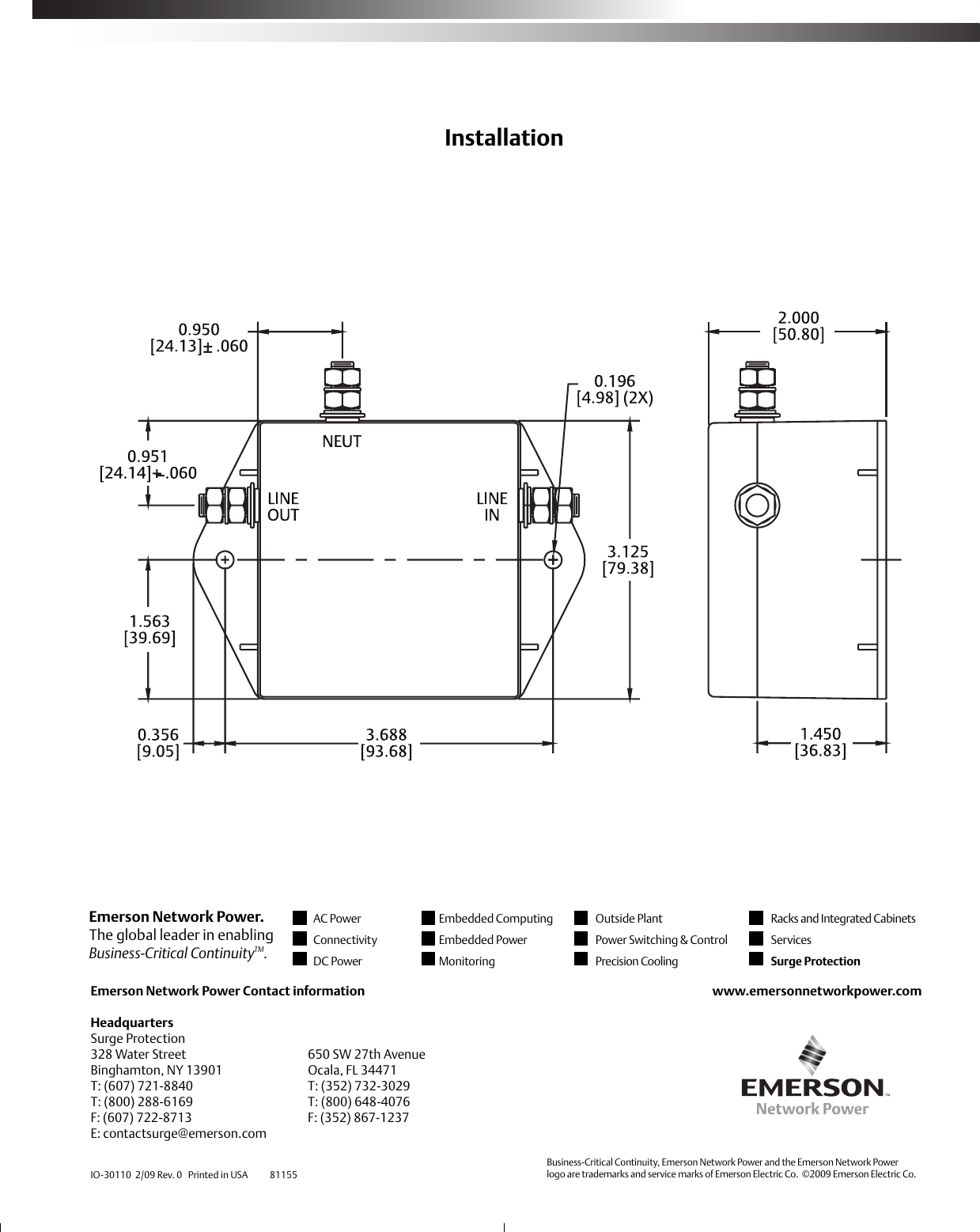 Emerson Islatrol Inxt120Nl000 1 Ac Power Line Filter Installation Manual