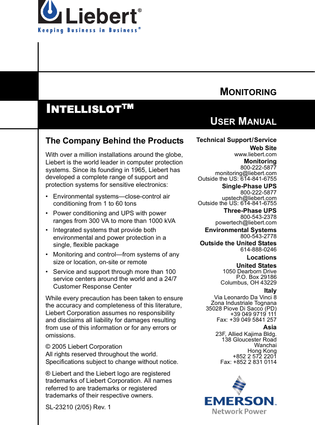 Page 12 of 12 - Emerson Emerson-Liebert-Intellislot-Relay-Card-Users-Manual-  Emerson-liebert-intellislot-relay-card-users-manual