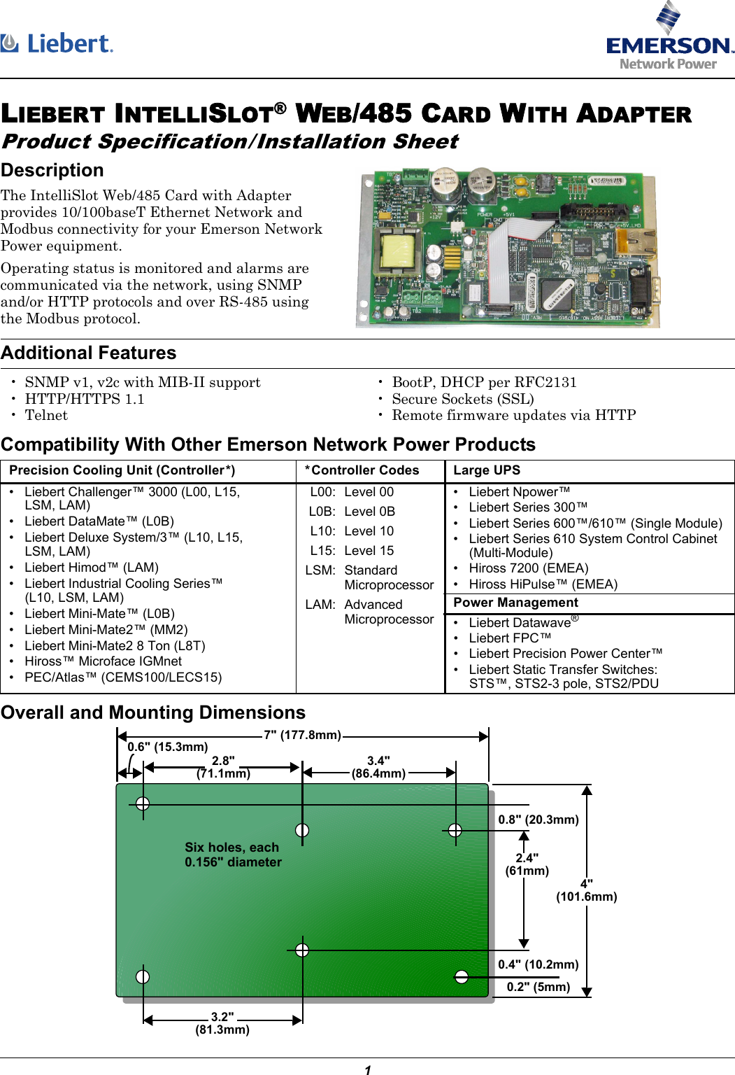 Page 1 of 2 - Emerson Emerson-Liebert-Intellislot-Web-485-Design-Installation-And-Maintenance-Guide- 29105  Emerson-liebert-intellislot-web-485-design-installation-and-maintenance-guide