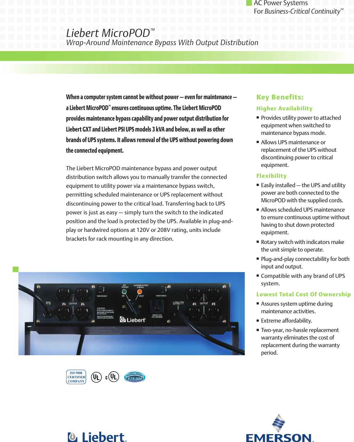 Emerson Liebert Micropod Maintenance Bypass And Output Distribution ...